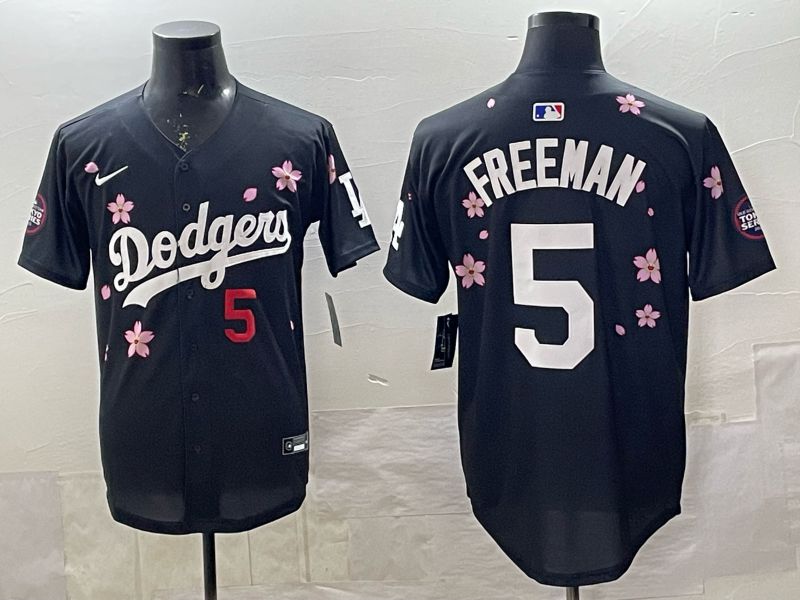 Men 2025 Nike Los Angeles Dodgers #5 Freeman Black Game MLB Jersey 05